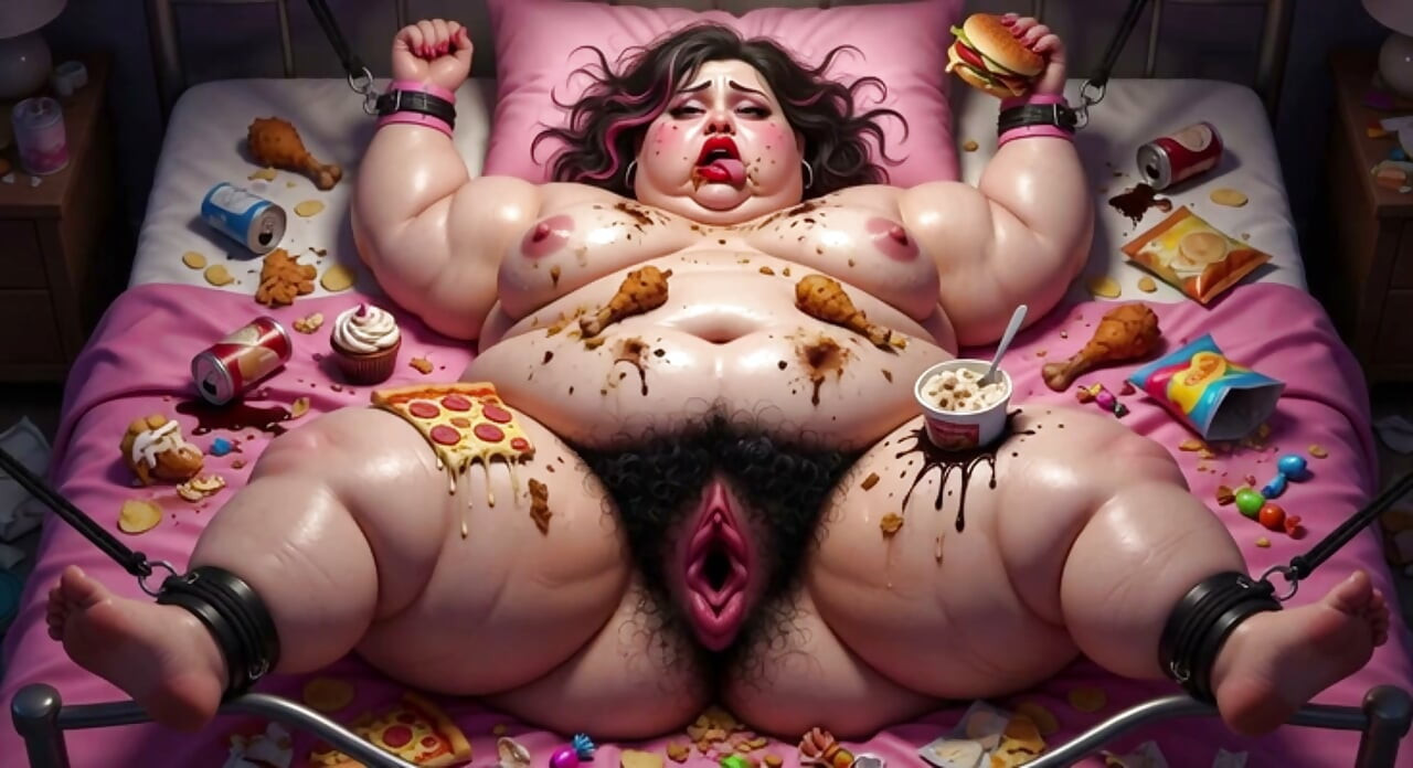 Yemekle çevrili esaret altında obez iri güzel kadın - içindeki büyük yarak için yalvarıyor