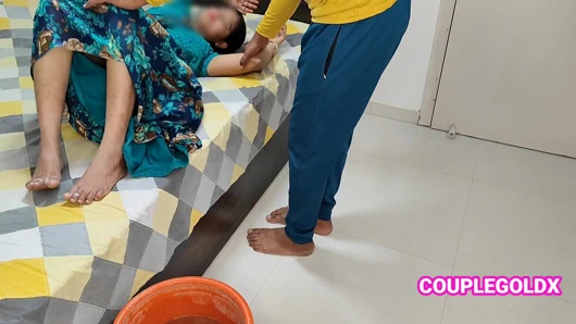 Komal bhabhi was mopping, brother-in-law was secretly watching, came and started fucking