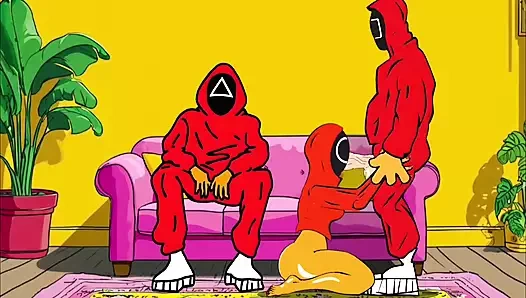 Cuckold Squid Games. Kalamar oyunu çizgi film animasyonunun animasyonlu parodisi