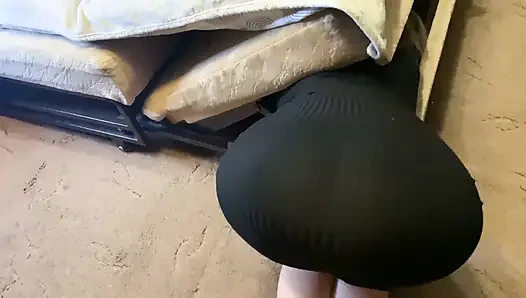 The stepmother got stuck under the sofa and the stepson took advantage of it