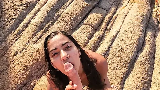 Perfect body brunette mermaid seduces me until I have deep sex between the rocks