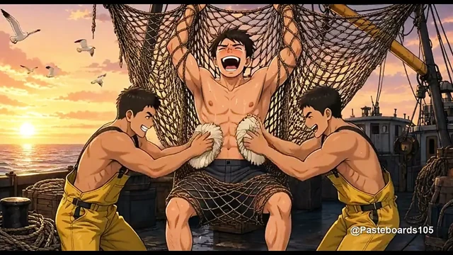 Balıkçı Ağına Asılmış, Parmaklar Kaburgalarında ve Çıplak Ayakları (2D Anime)