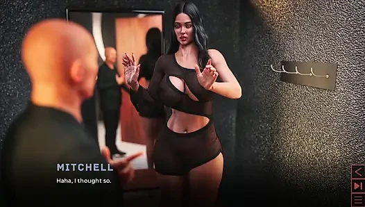 Yapay orta yaşlı seksi kadın banyoda halka açık Mitchel'i mastürbasyon yapıyor ve emiyor