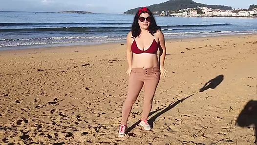 Woman Pissing on a Public Beach While No One Is There