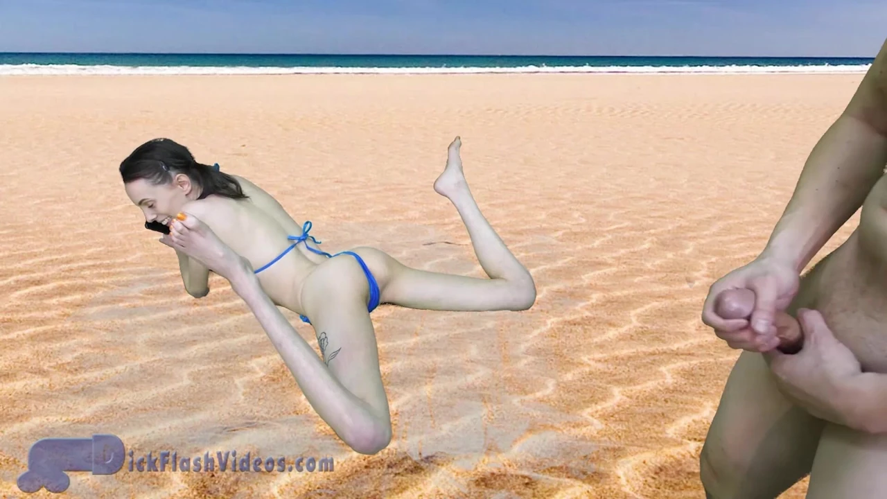 Pervert Sneaks Up on Cute Teen Aria Haze at the Beach