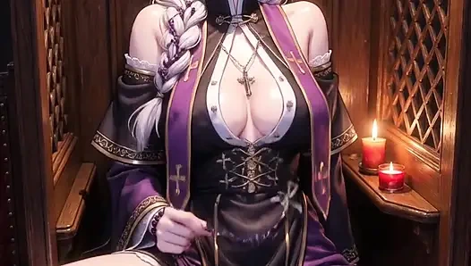 Sevimli hentai rahibe günah çıkarmada mastürbasyon yapıyor ve sikişiyor