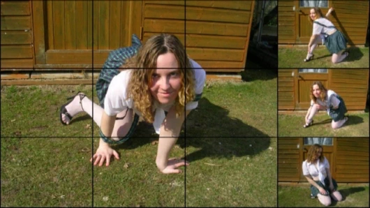 Haley okul üniforması ve file külotlu çorap açık havada