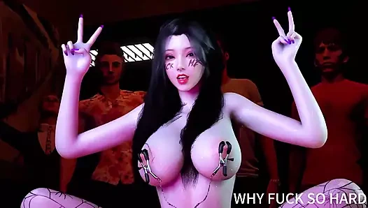 3D Horny Slut Asian Stripper Cheating with Big Cock in Public