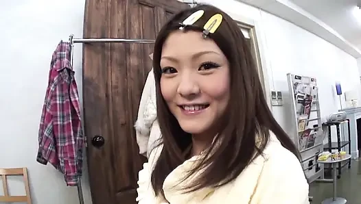 Adorable Japanese hottie enjoys playing with her hairy snatch
