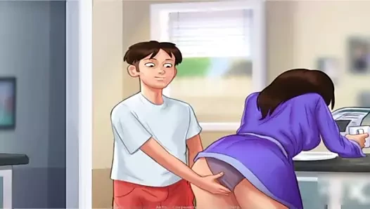 Summertimesaga olgun mutfak seks oğlanına yarak sokuyor