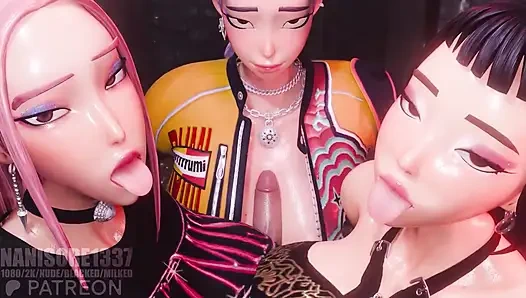 Rumi mira zoey huntrix üçlü memeyle muamele 3d