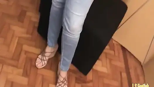 Hot Wife in Jeans Footjob POV