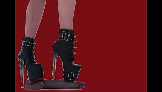 Parlak topuklu sahibe elle kölesinin yarağını kırıyor