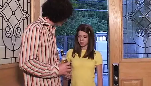 Innocent brunette babysitter want to thank her boss with his friend