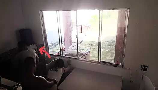 Cuckold with hearing problems washes the dishes while his wife has sex with a black guy in secret