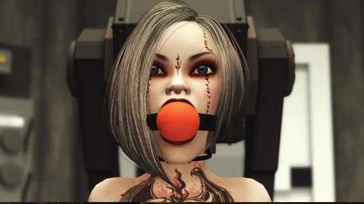 Ballgagged cuffed kız gets becerdin tarafından siyah maskeli kadın