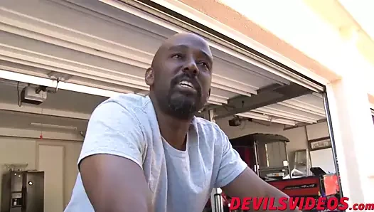 Siyah baba kötü bir şekilde o lezzetli beyaz kedinin bir kısmını istiyor