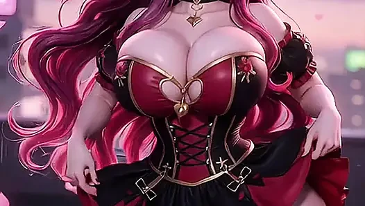 Thicc pembe saçlı bebek inliyor ve çatıda poz verdi