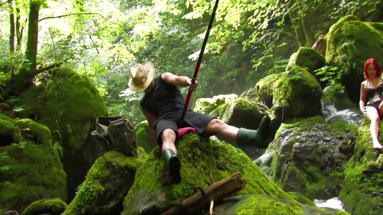 Sexy redhead undressed and roughly ass fucked in the woods