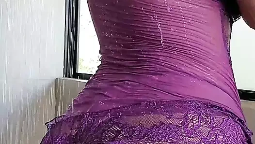 Sıcak öğretmen cam buttplugs ile iç çamaşırı duşlar