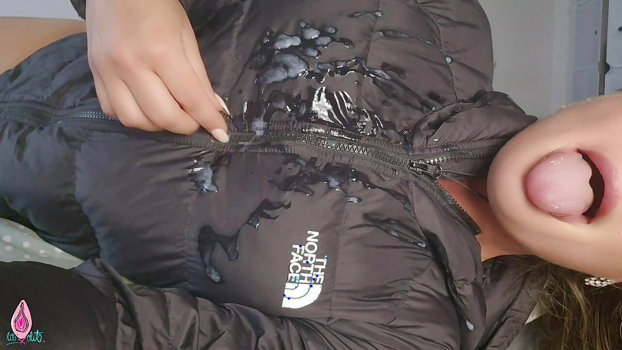 Busty girl in down jacket gets covered in cum after giving upside down deepthroat - clothes fetish video