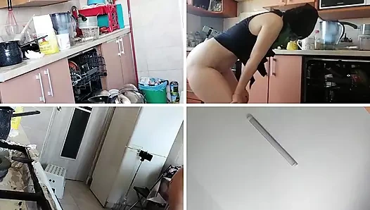 Sexy amateur wife prepares breakfast naked in the kitchen