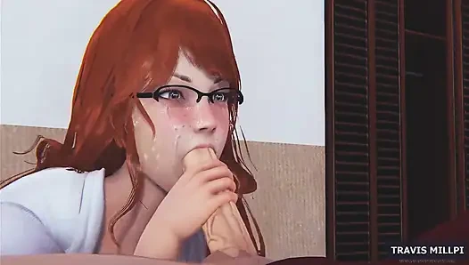 Orta yaşlı seksi üvey anne ağzıyla yarakla boğuşuyor