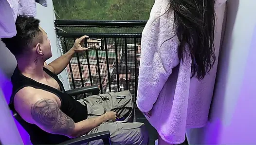 Hardcore sex on the balcony while neighbors watch us