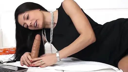 Hot and wet MILF with a bit hairy pussy enjoy with the dildo in her both holes