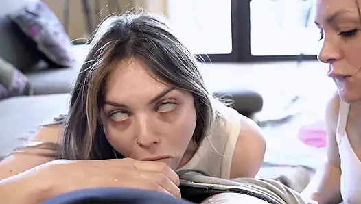 My girlfriend finds me with her friend touching me and joins in sucking until she makes me finish
