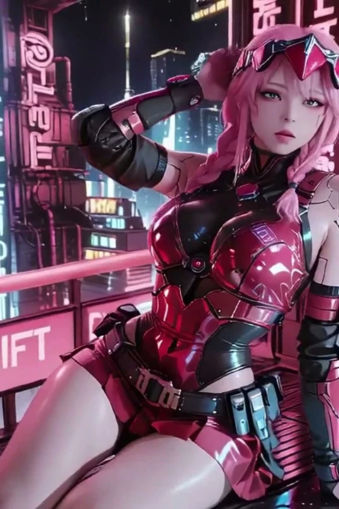 Pembe saçlı mech warrior! Neon sokaklarında diz çöküşü, red rose ve soğuk zırh karşıtlığı.