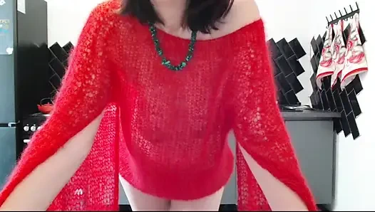 In fluffy mohair, sisis are visible and look sexy