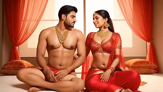 Hintli seks sahnesinin arkasındaki oğlan kızların önünde yarağını sallıyor