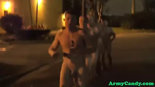 Military hunks assfuck in shower at hazing