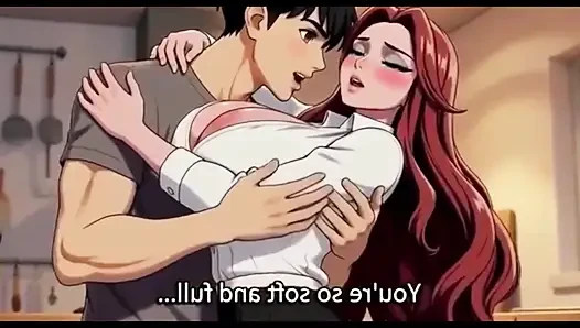 Üvey anne üvey oğluna mutfakta seksi tarzda özel bir rekrep öğretiyor