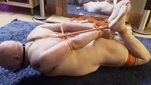 tombul gay mücadele içinde hogtied