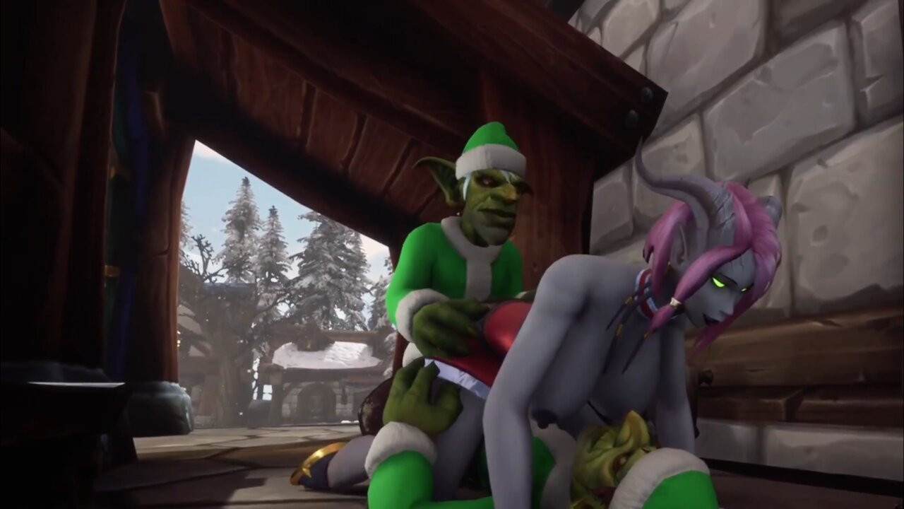Noel Baba'nın elfleri bir iblis kızla üçlü seks yapıyor: warcraft parodisi