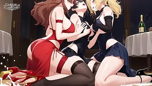 Hentai Lesbian threesome at a private party Part 2 Electro Blues