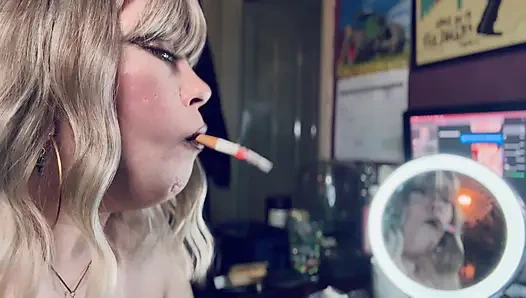 Smoke In The Mirror - Beautiful Blonde Cougar Tina Snua Smoking 1 cigarette With Lots Of Smoke -  Smoker