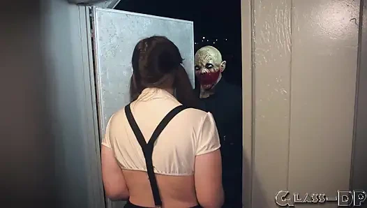 Cadılar bayramı fahişesi canavar gibi giyinmiş şeker ya da şakacıyla sikişiyor