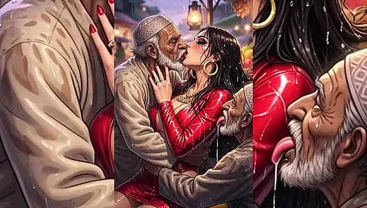 Hintli orta yaşlı seksi kadınlar ve yenge pis müslüman erkekler tarafından tamamen domine ediliyor - halka açık gruplama ve yolsuzluk