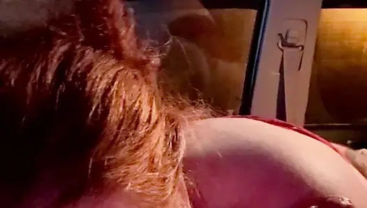 My neighbors redhead wife sneaks out at night to my truck and gives me an amazing blowjob