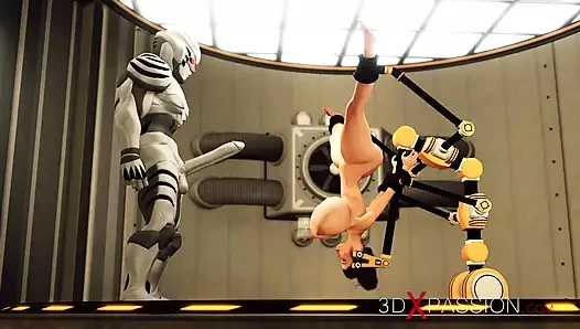 Bilim kurgu seks cyperi kısıtlı alanda ateşli bir esmerle sert sikişiyor