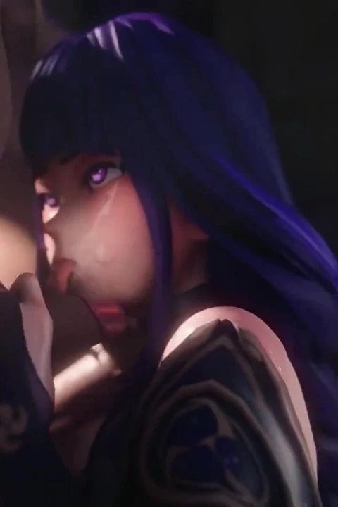 Raiden Shogun grup seks yapıyor ve üçlü oral seks yapıyor 3 boyutlu genshin animasyon seks