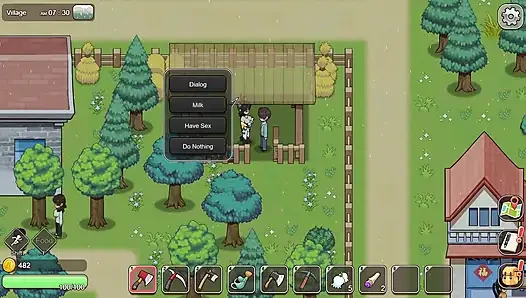 Village Rhapsody - inek bir kızın edepsiz büyük göğüslerini sağıyor