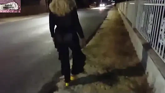 Mel showing off in public on the side of the road 13