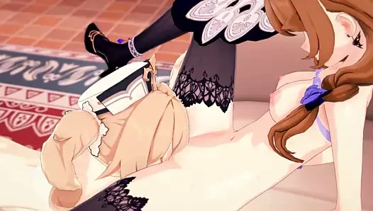 Barbara ve lisa tribbing önce kedi yeme sırayla.