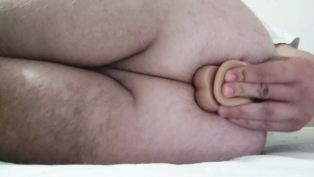 Straight tight asshole testing a dildo