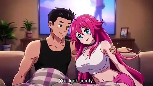 Watching hot movie with stepsister and fuck her on sofa