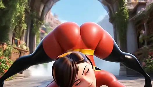 AI. Generated- elastigirl incredibles futanari dildoyla sokakta mastürbasyon yapıyor